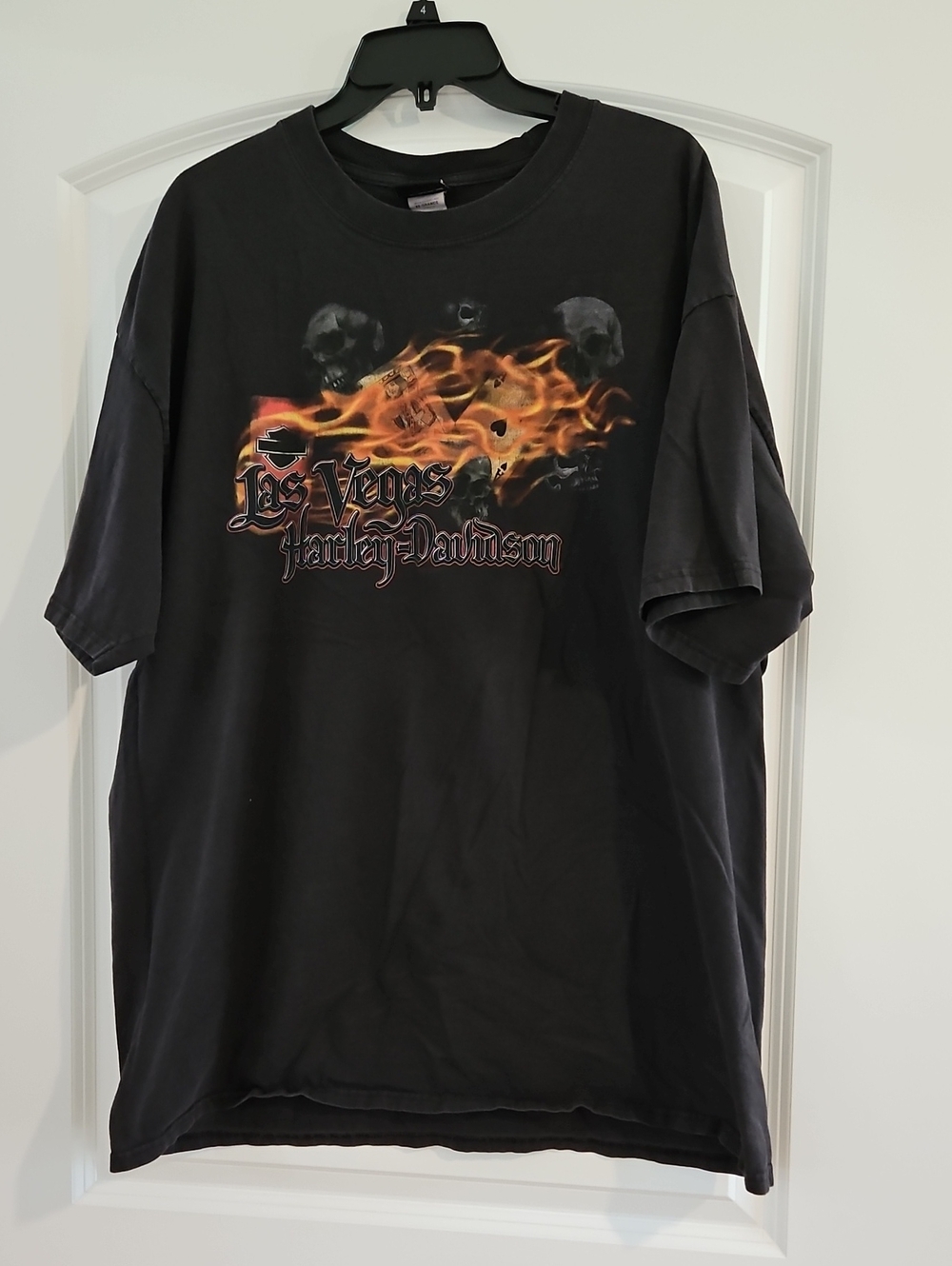Harley-Davidson Black Tee with Orange Flame & Skull Graphic